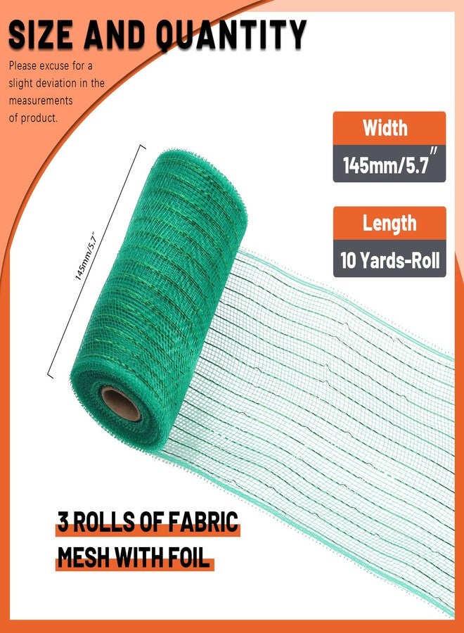 Tanstic 3 Rolls Mesh Ribbon, Deco Mesh Ribbon Christmas Deco Mesh Metallic Red Green White Mesh Ribbons Rolls for Wreaths, Gift Wrapping, Party Decorations (6 Inch x 10 Yards Per Roll) - Image 2